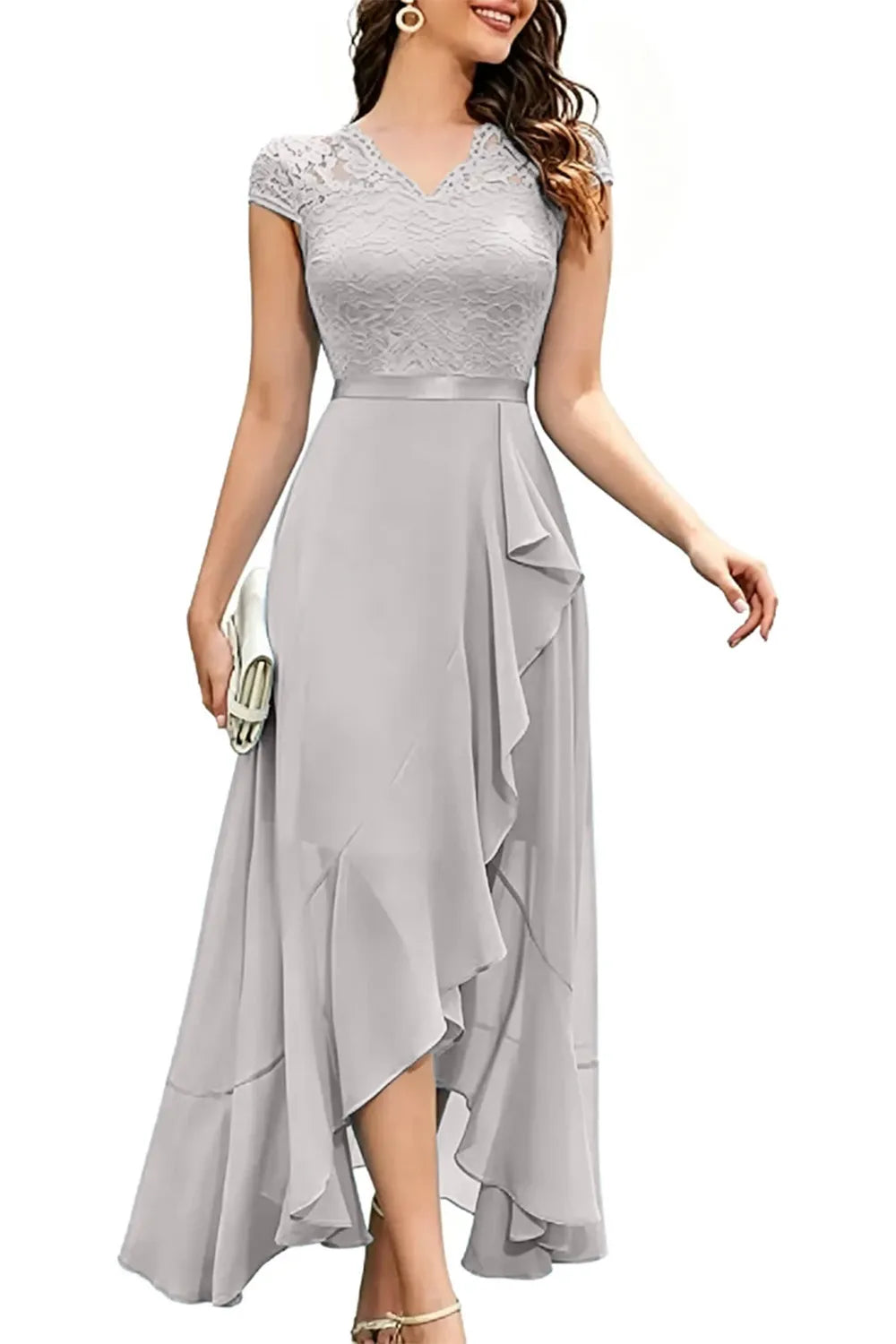 Elegant Lace Bodice Chiffon Formal Dress