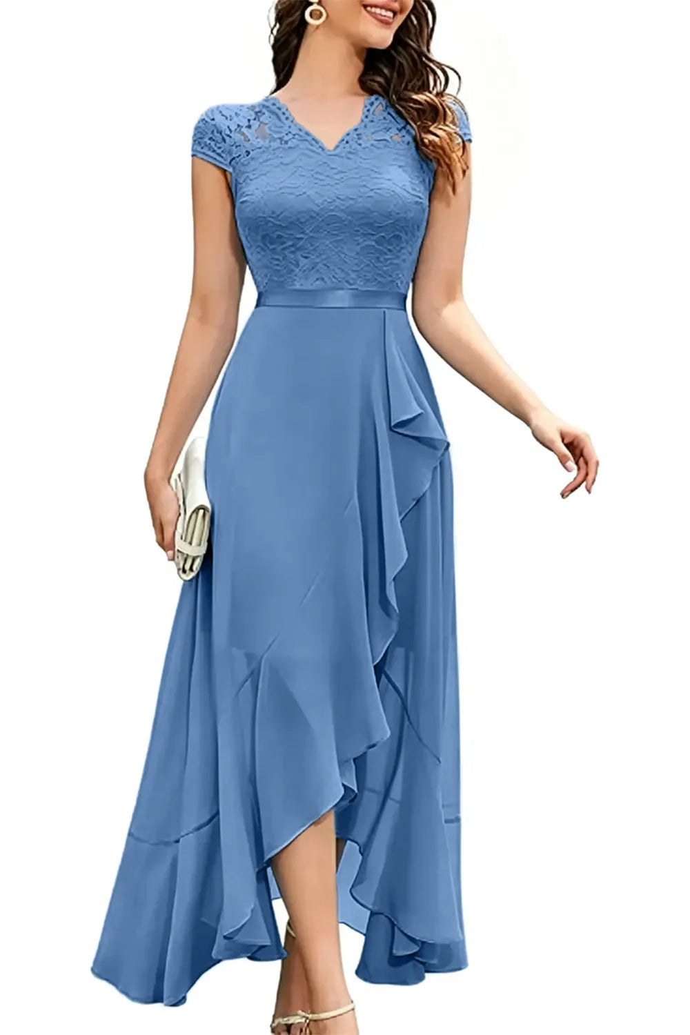 Elegant Lace Bodice Chiffon Formal Dress