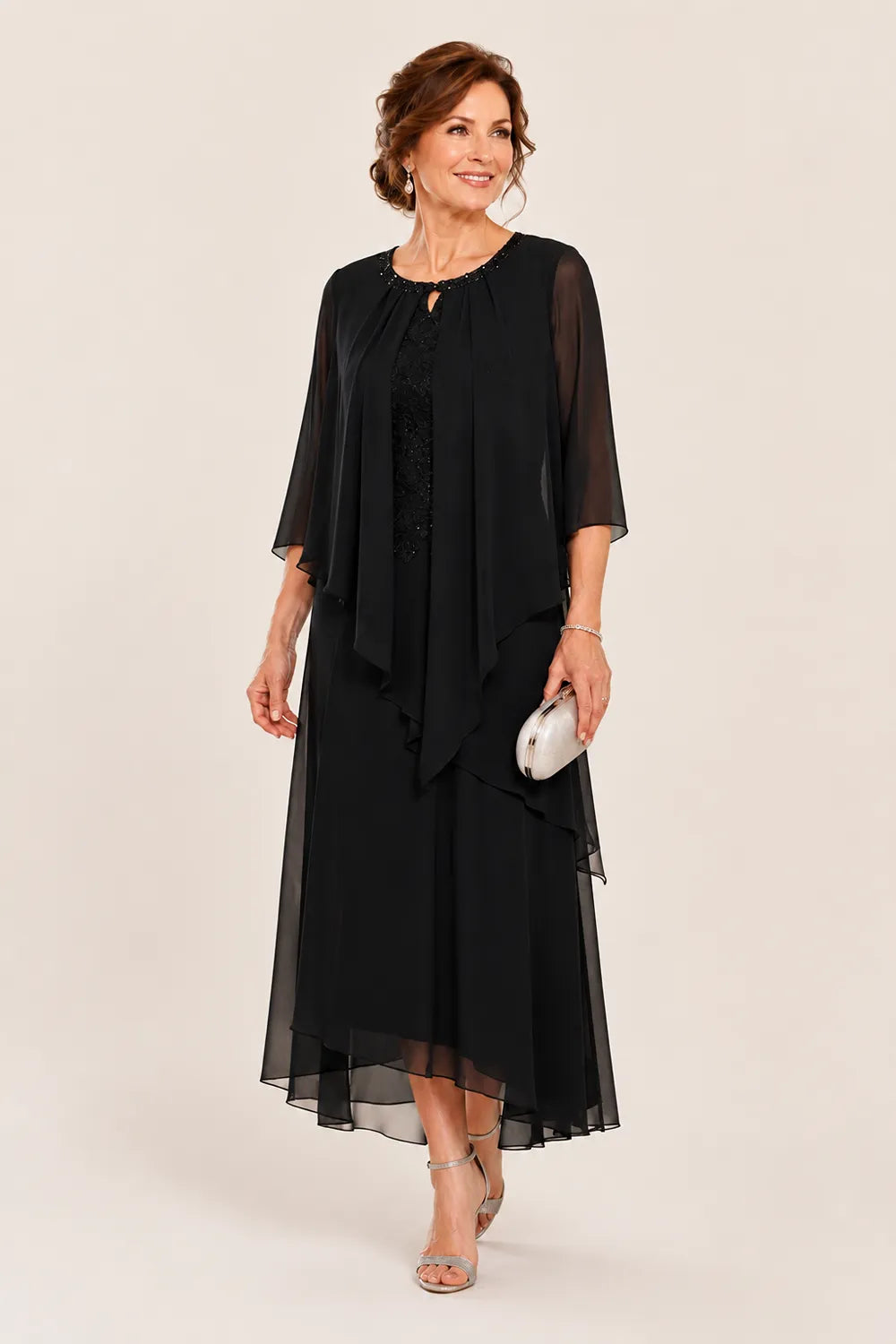 Genevieve Draped Chiffon Overlay Midi Dress