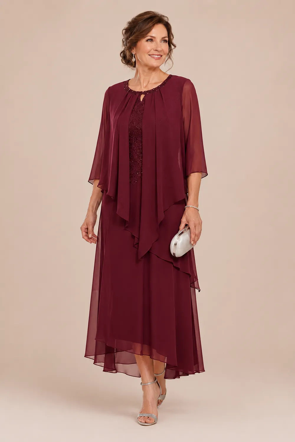 Genevieve Draped Chiffon Overlay Midi Dress