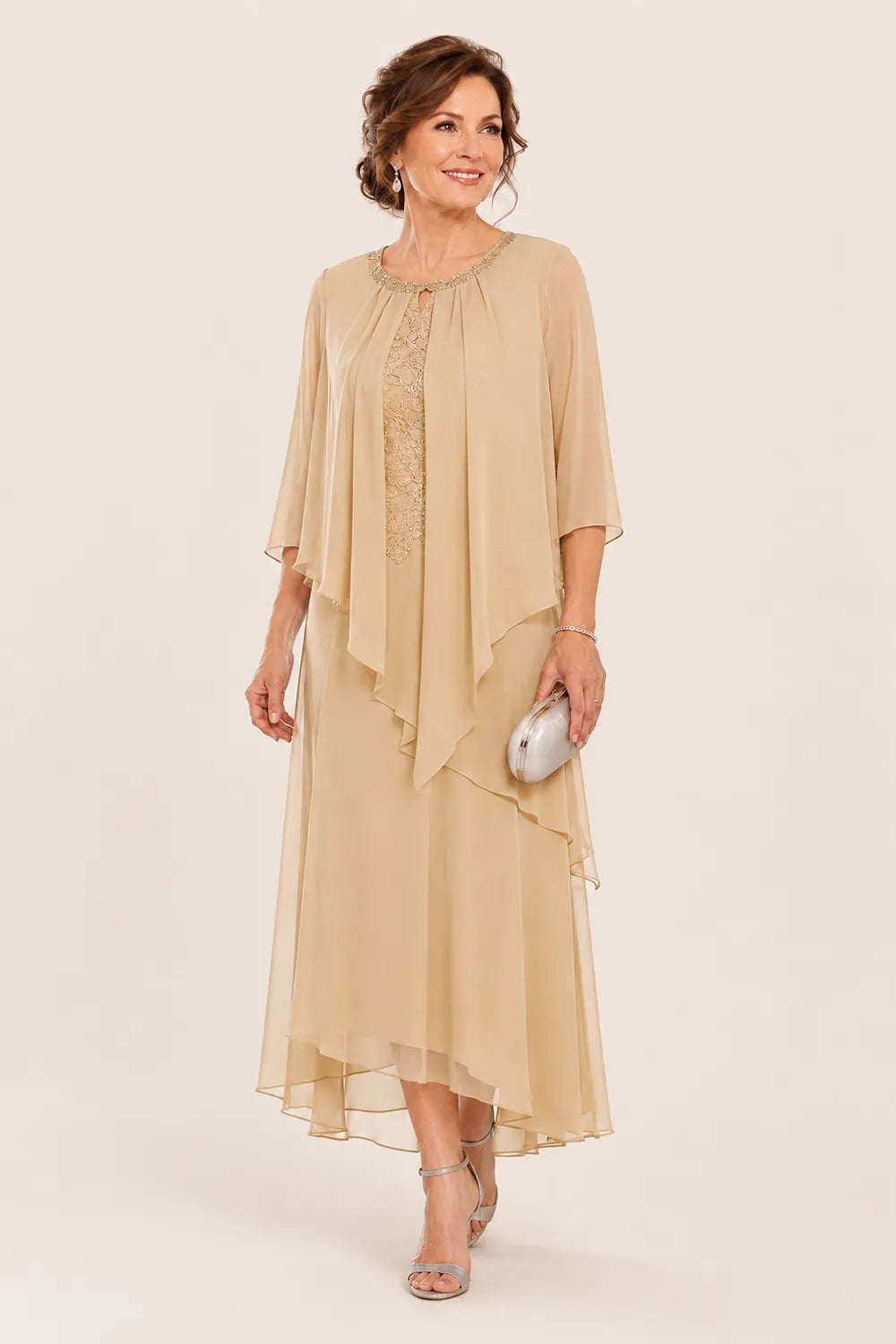 Genevieve Draped Chiffon Overlay Midi Dress