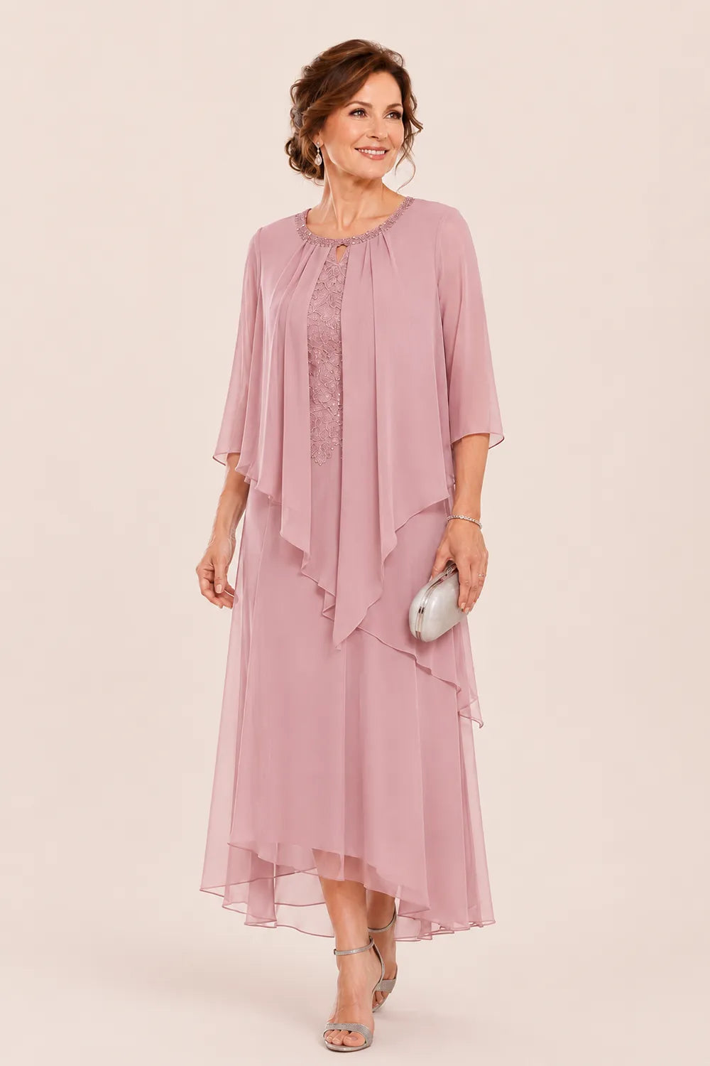 Genevieve Draped Chiffon Overlay Midi Dress
