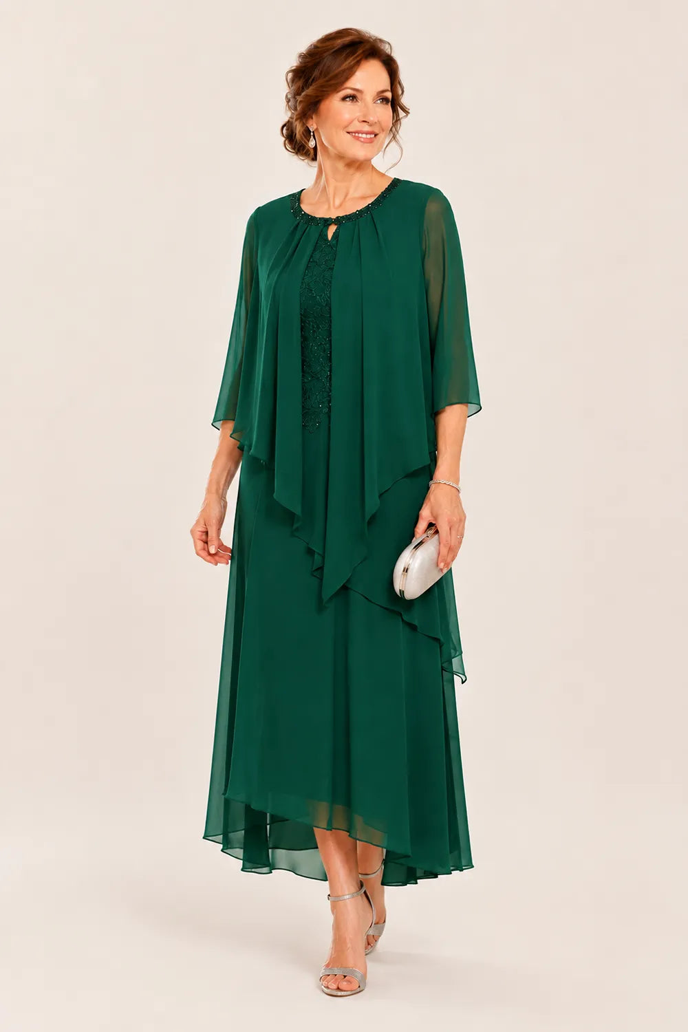 Genevieve Draped Chiffon Overlay Midi Dress