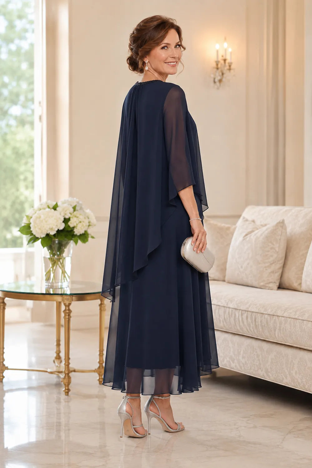 Genevieve Draped Chiffon Overlay Midi Dress