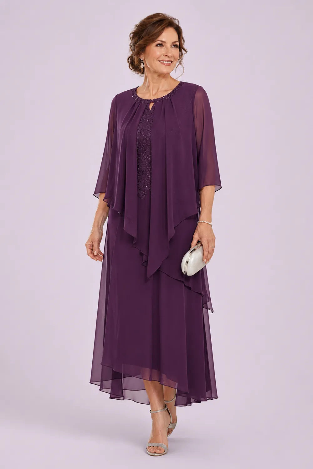 Genevieve Draped Chiffon Overlay Midi Dress