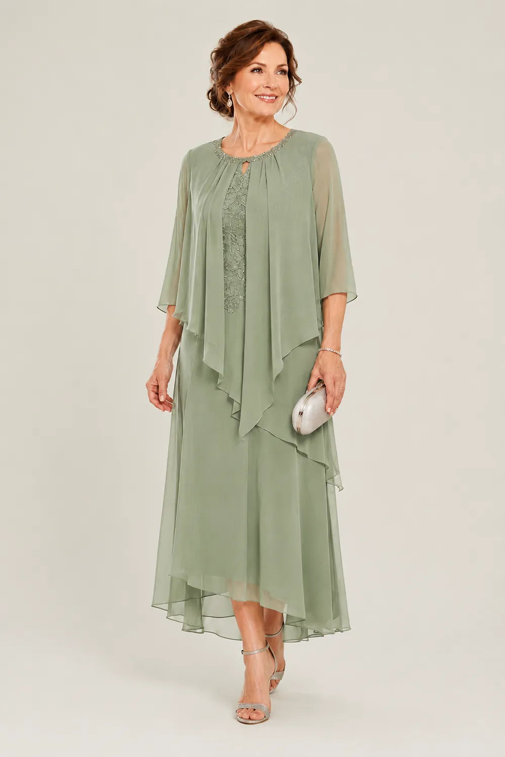 Genevieve Draped Chiffon Overlay Midi Dress