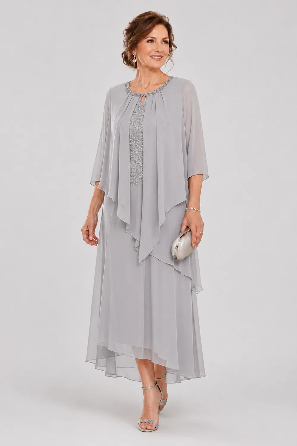 Genevieve Draped Chiffon Overlay Midi Dress