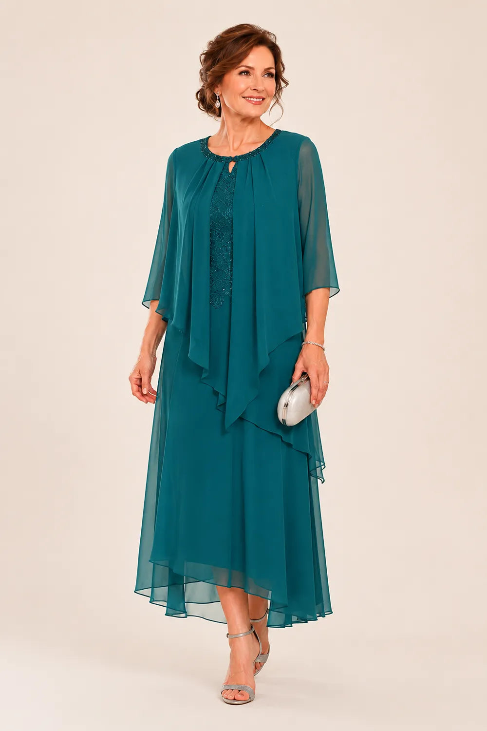 Genevieve Draped Chiffon Overlay Midi Dress