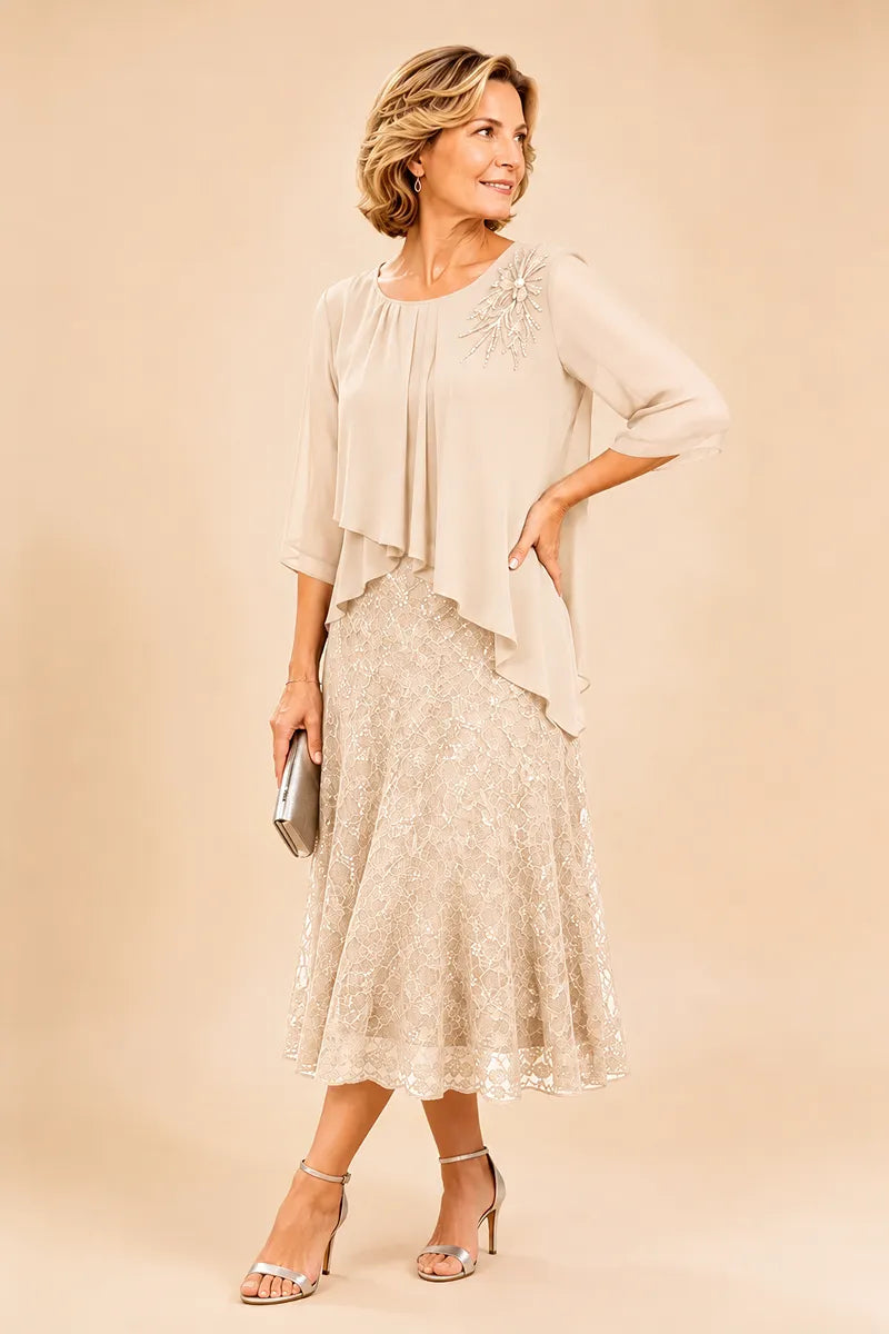 Lace Overlay Chiffon Mother of the Bride Dress