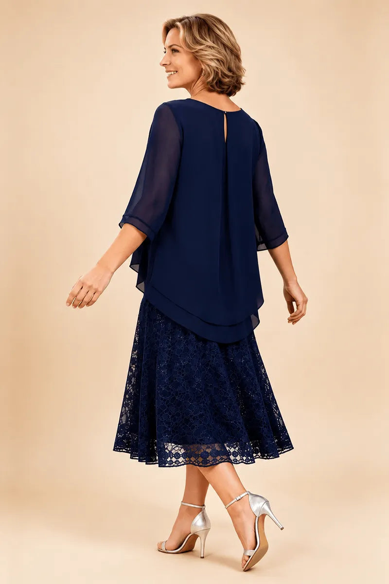 Lace Overlay Chiffon Mother of the Bride Dress