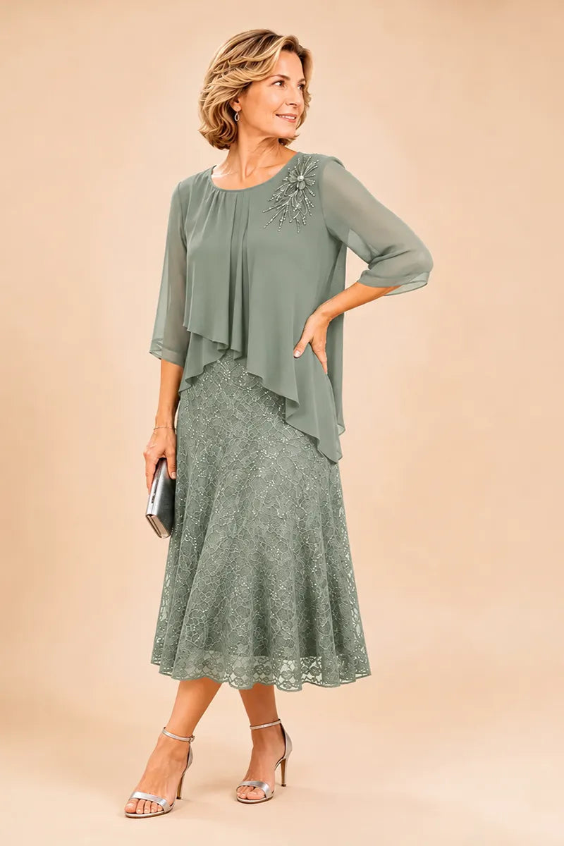 Lace Overlay Chiffon Mother of the Bride Dress