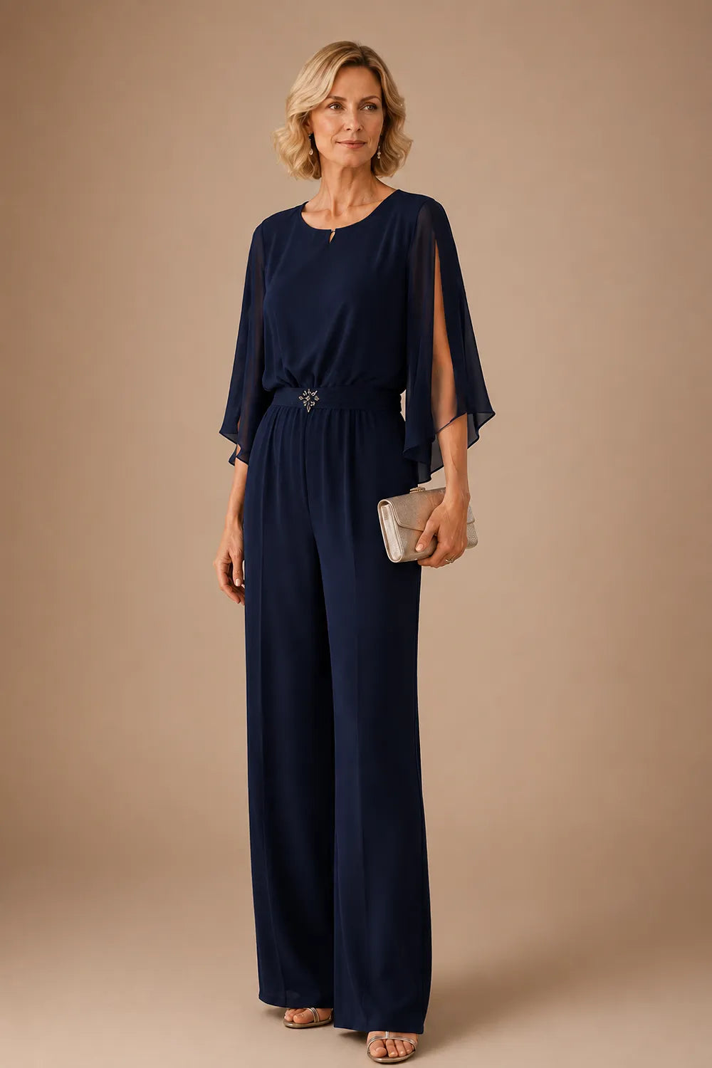 Elegant Chiffon Cape Pant Suit