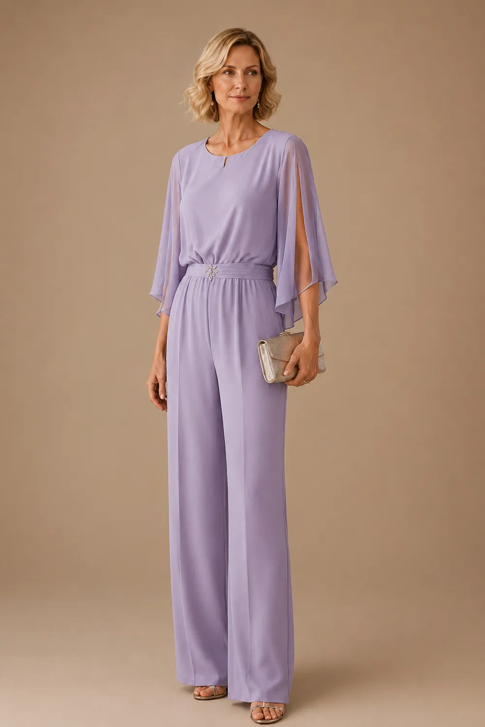 Elegant Chiffon Cape Pant Suit