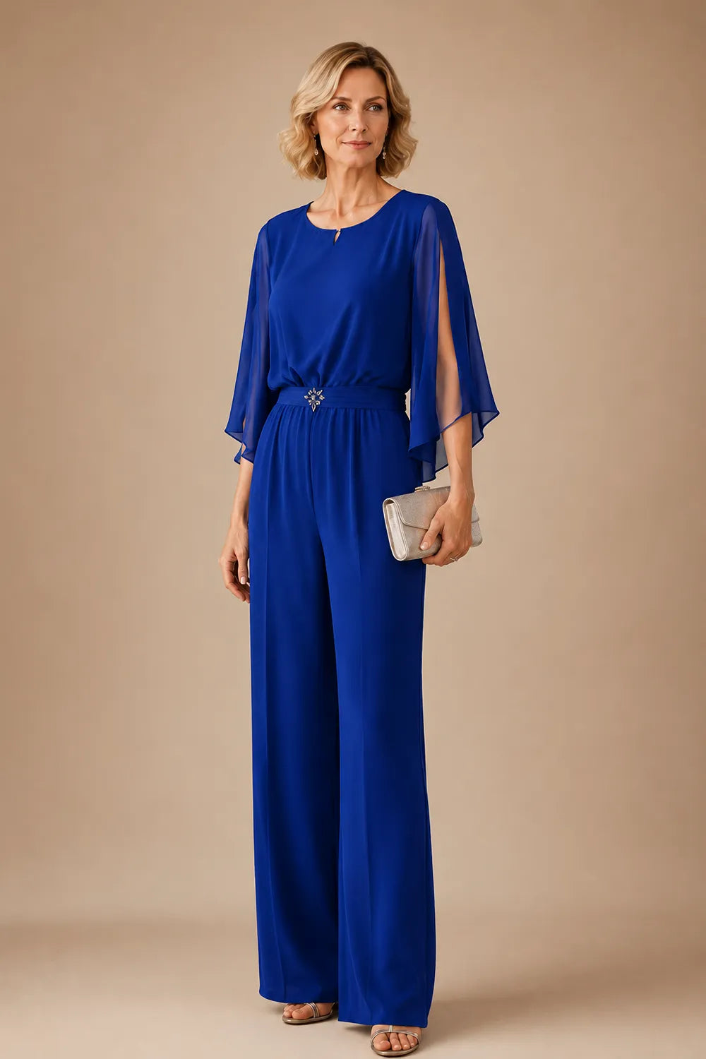 Elegant Chiffon Cape Pant Suit