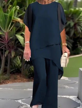 Beverly™ elegant asymmetrical two-piece set by THE WHITMORE FAMILY, featuring a stylish, modern design and coordinated fashion look.