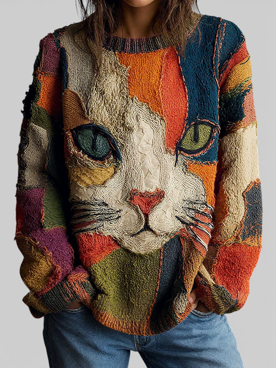 Zaira artistic cat statement top by THE WHITMORE FAMILY featuring vibrant cat print and stylish design on soft fabric.