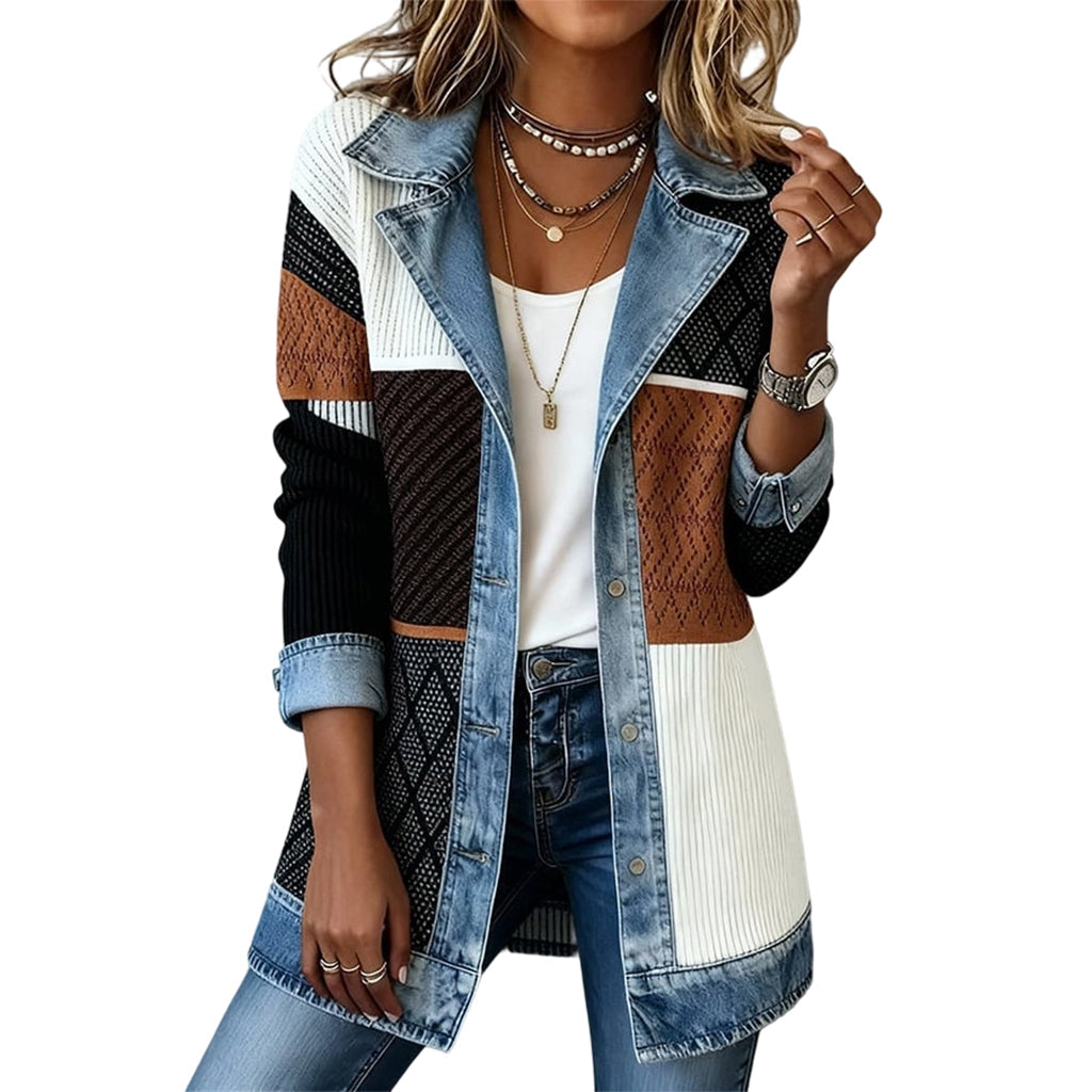 Greta™ | Elegant Denim Jacket with Knit Inserts