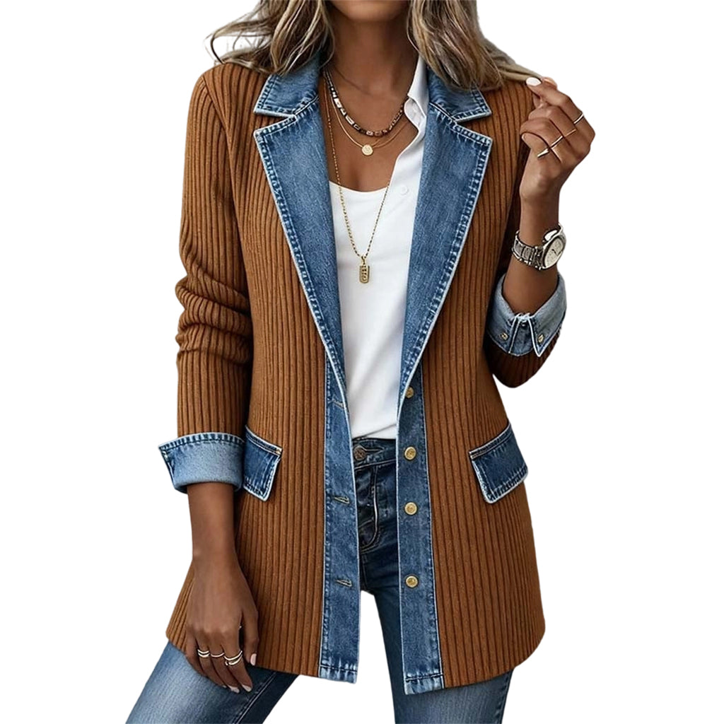 Greta™ | Elegant Denim Jacket with Knit Inserts