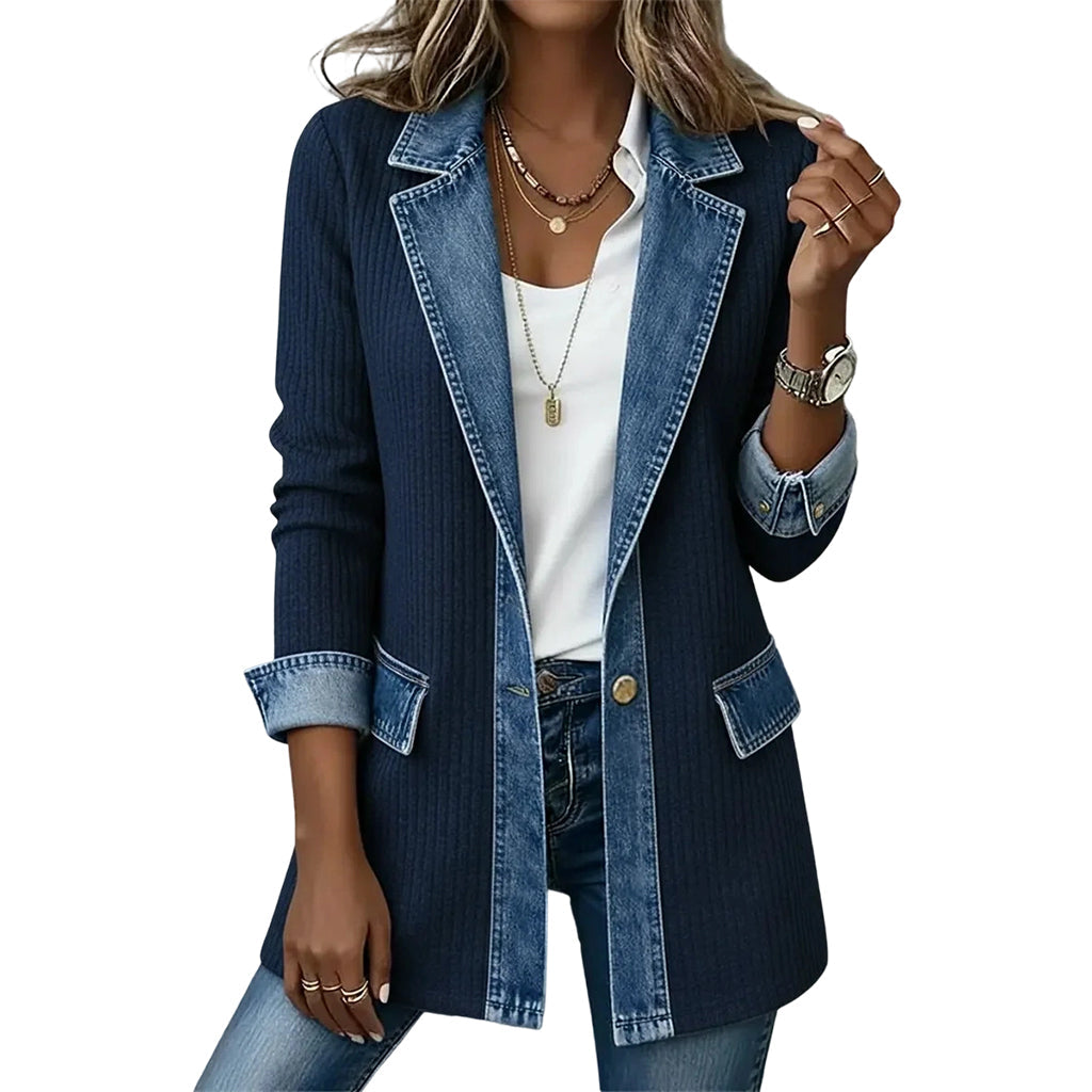 Greta™ | Elegant Denim Jacket with Knit Inserts