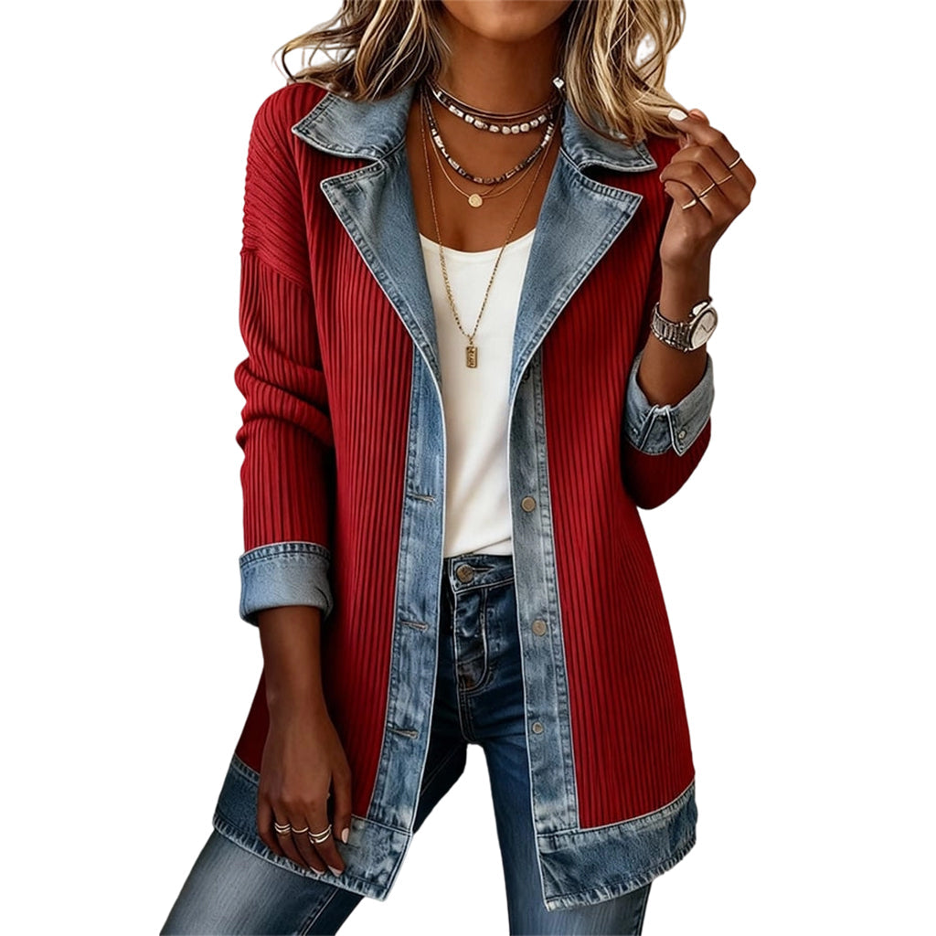 Greta™ | Elegant Denim Jacket with Knit Inserts
