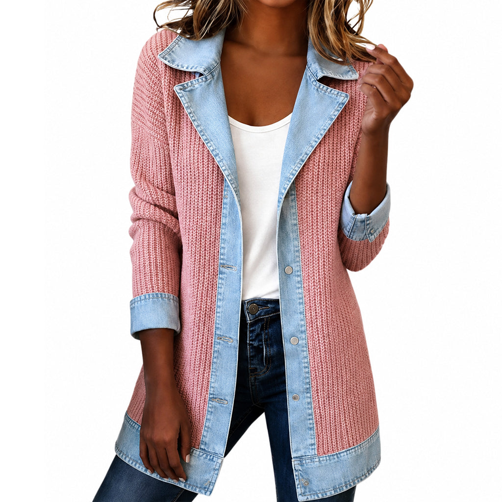 Greta™ | Elegant Denim Jacket with Knit Inserts