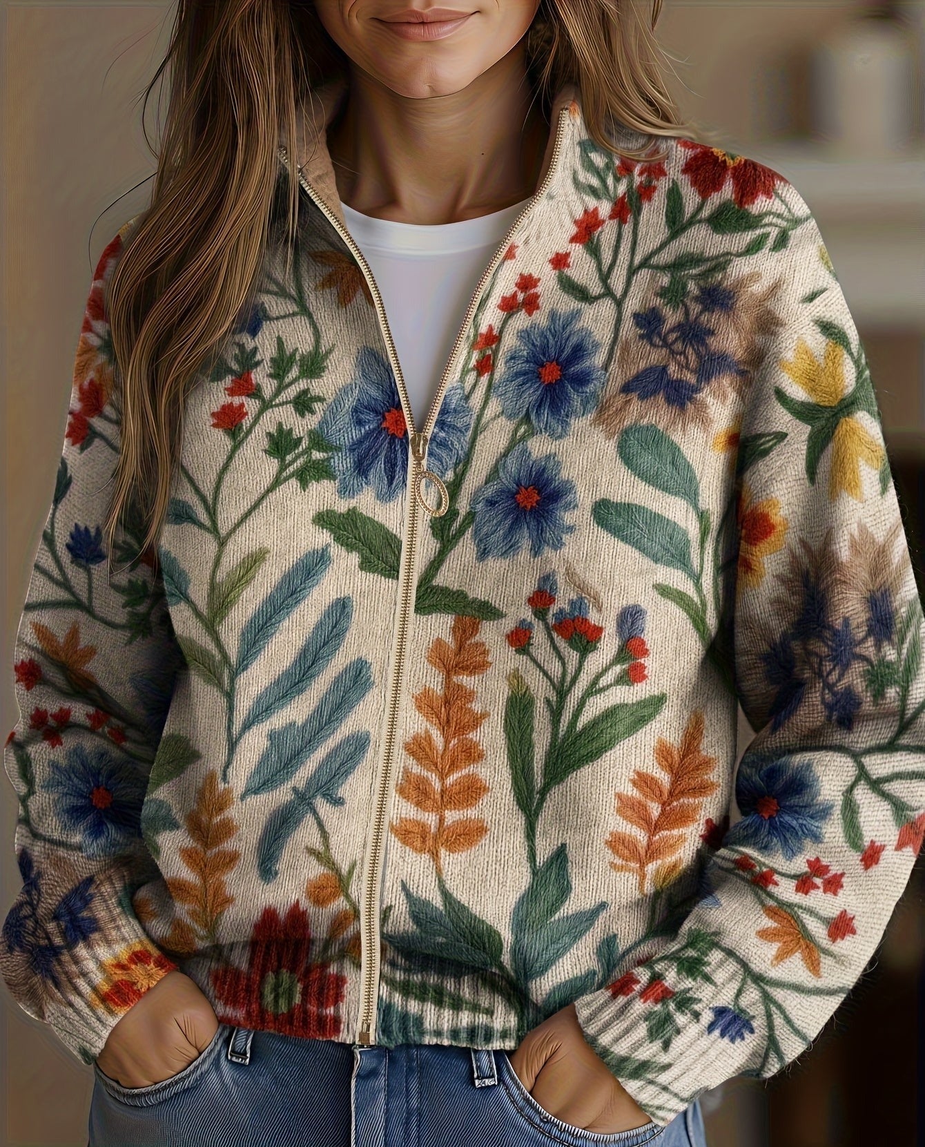 Clementine | Botanical Garden Zip Cardigan