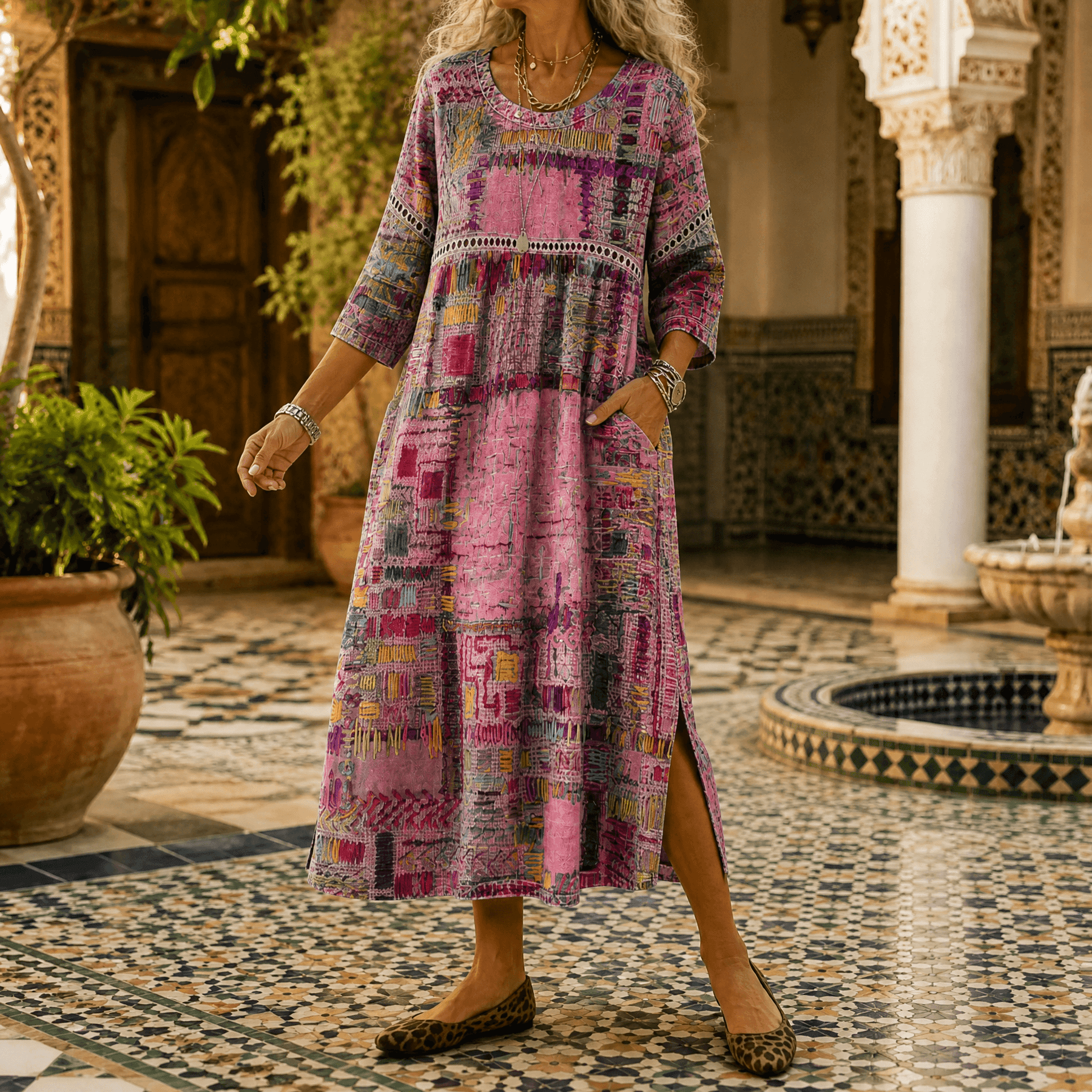 Tessara – Women's Painterly Patchwork Midi Dress
