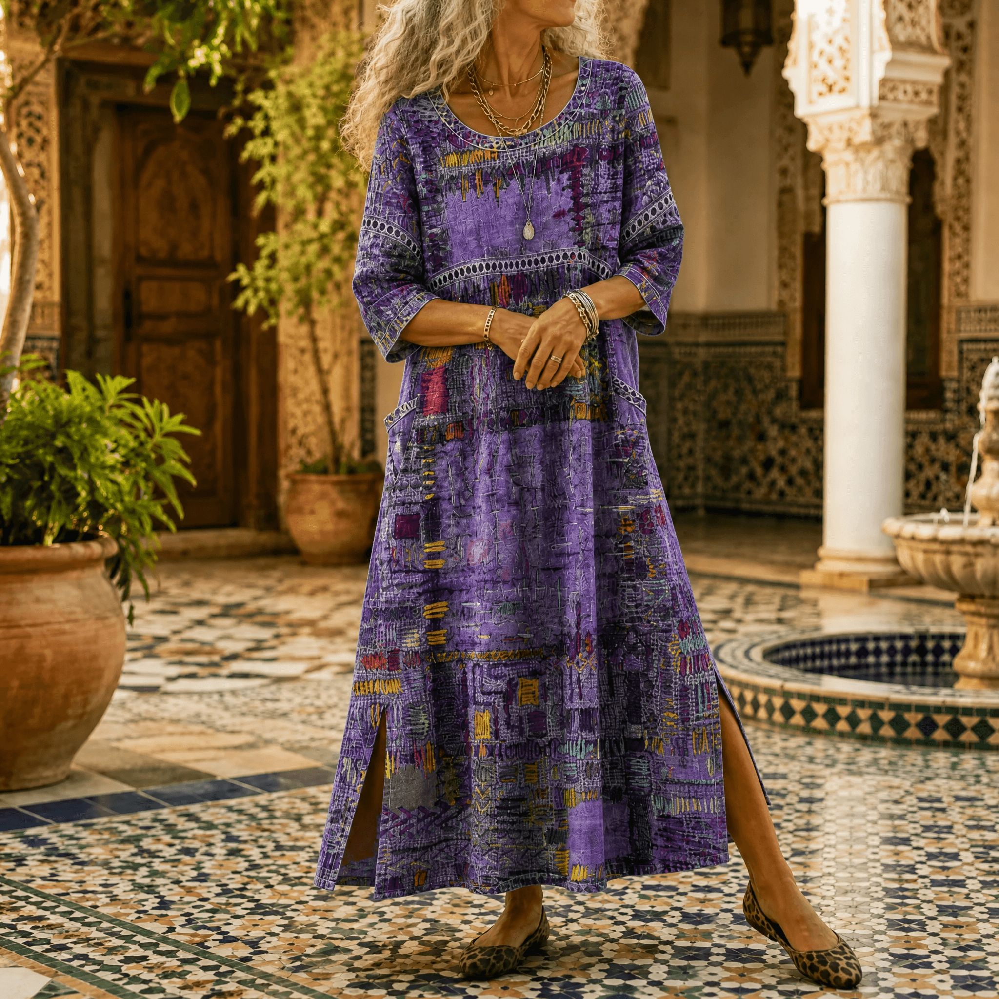 Tessara – Women's Painterly Patchwork Midi Dress