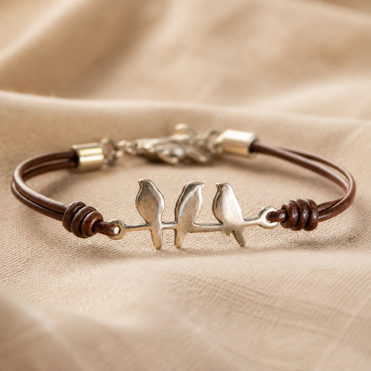 Vintage bird rope bracelet from The Whitmore Family accessories collection, featuring a detailed bird charm and braided rope design.