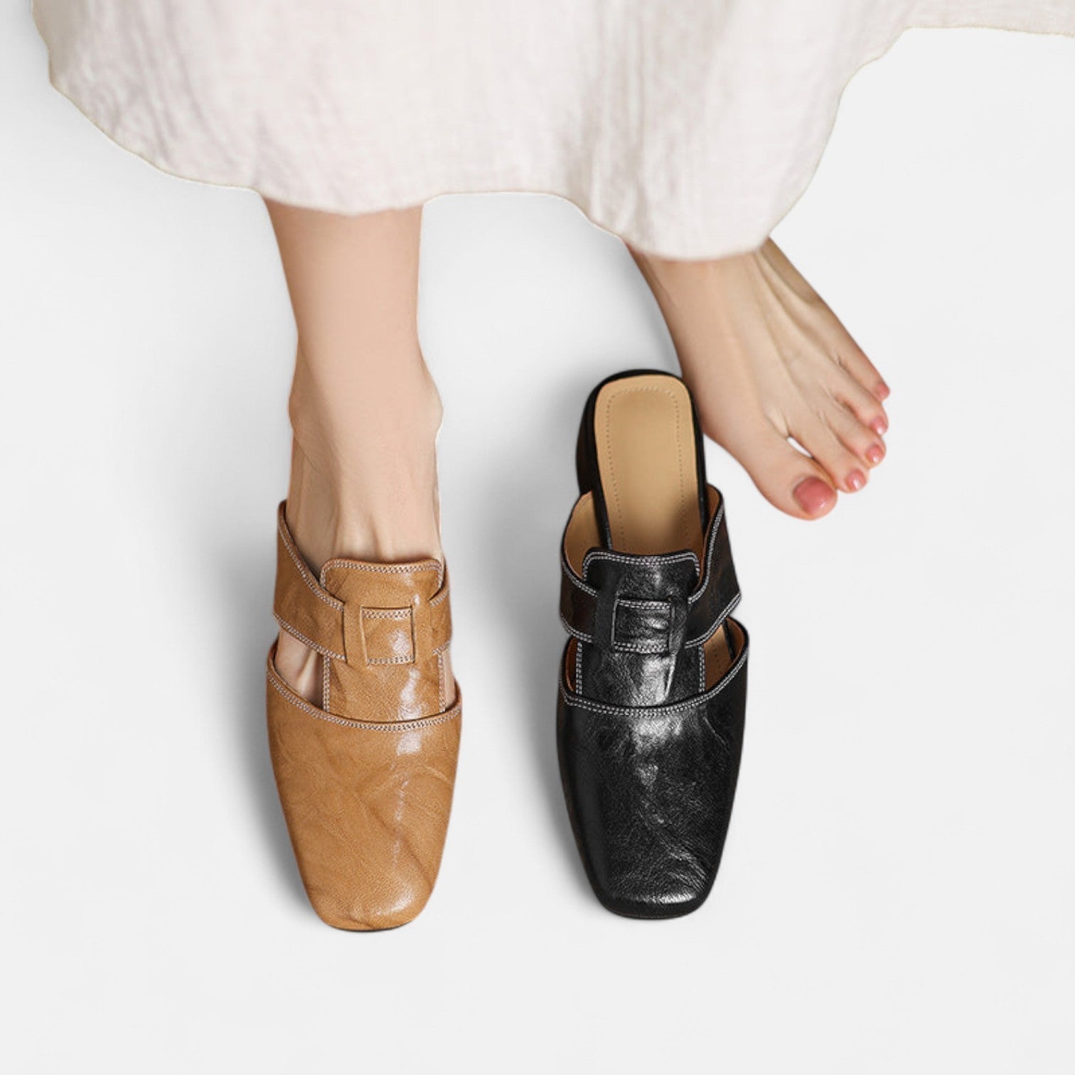 Apricot leather sandals from THE WHITMORE FAMILY's Andie™ collection, featuring elegant design and comfortable straps.