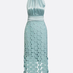IRÈNE midi dress by THE WHITMORE FAMILY, featuring a stylish, flowy design with a fitted waist and elegant neckline.