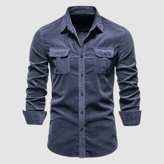 Army green Harry™ Premium Corduroy Shirt by THE WHITMORE FAMILY, showing the button-up style and textured corduroy fabric.