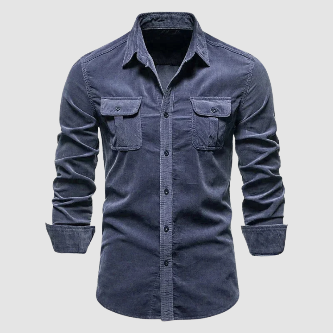 Army green Harry™ Premium Corduroy Shirt by THE WHITMORE FAMILY, showing the button-up style and textured corduroy fabric.