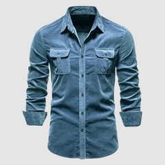 Army green Harry™ Premium Corduroy Shirt by THE WHITMORE FAMILY, featuring a classic collar and textured corduroy fabric.
