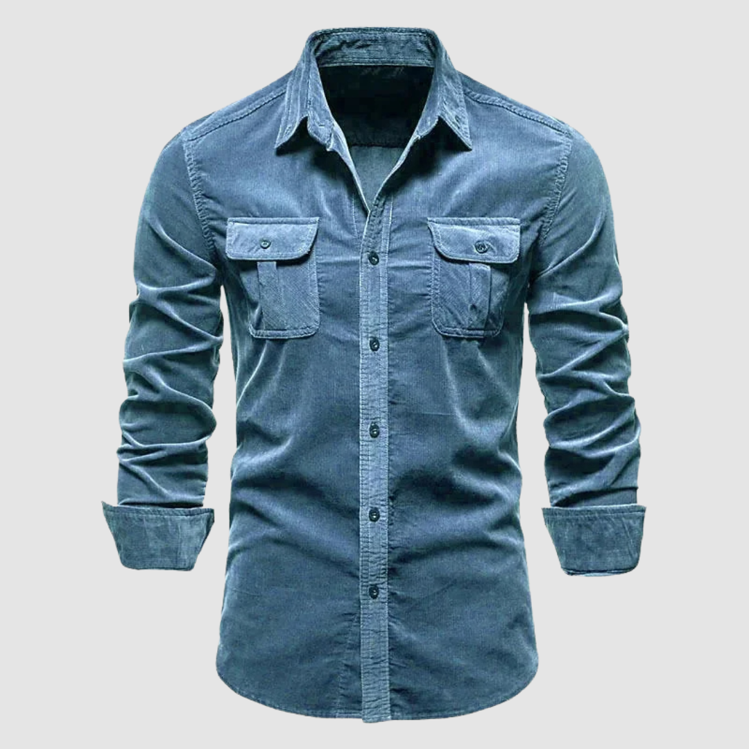 Army green Harry™ Premium Corduroy Shirt by THE WHITMORE FAMILY, featuring a classic collar and textured corduroy fabric.
