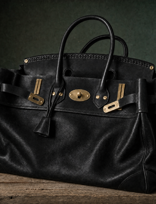 THE WHITMORE FAMILY Vivienne Top Handle Bag in black with sleek leather finish and elegant top handle design.