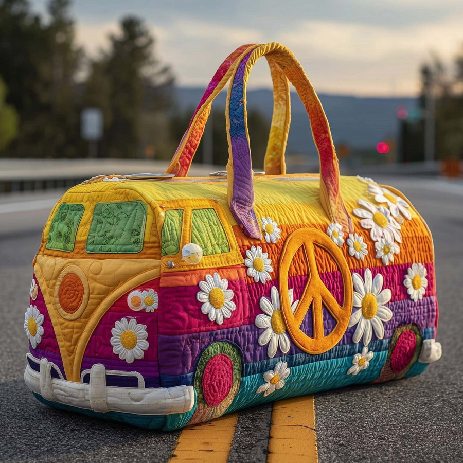 DaisyVana quilted travel duffle bag by The Whitmore Family, with sturdy handles and spacious interior, ideal for travel.