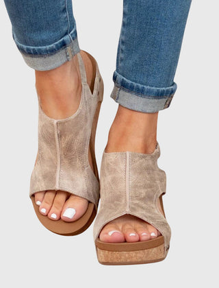 Beige Adela™ orthopedic sandals by THE WHITMORE FAMILY featuring supportive straps and cushioned footbed for comfort.