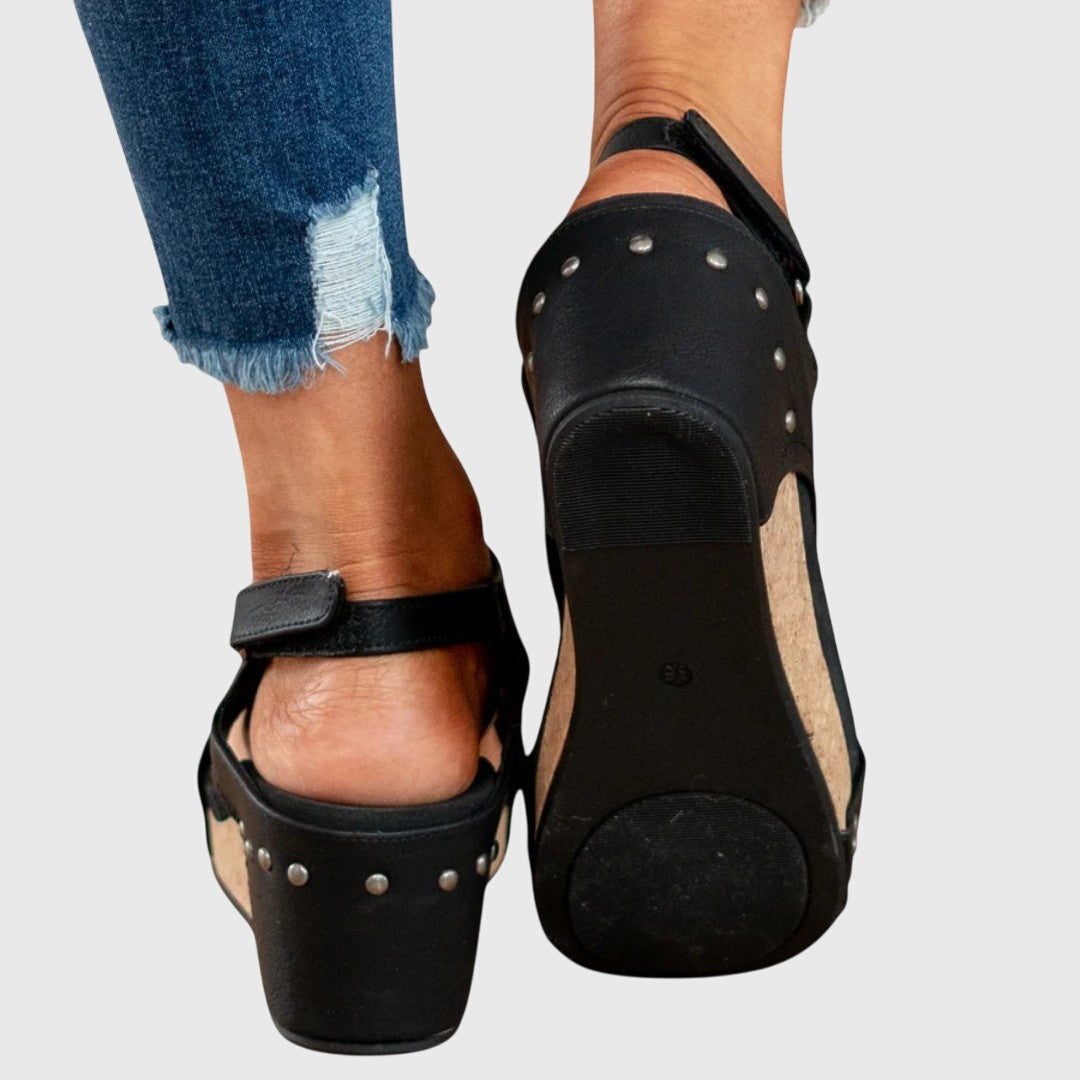 Beige Adela™ orthopedic sandals by THE WHITMORE FAMILY featuring cushioned straps and supportive soles for comfortable wear.