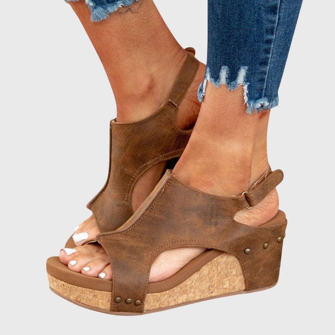 Beige Adela™ orthopedic sandals by THE WHITMORE FAMILY featuring supportive footbed and casual strap design.