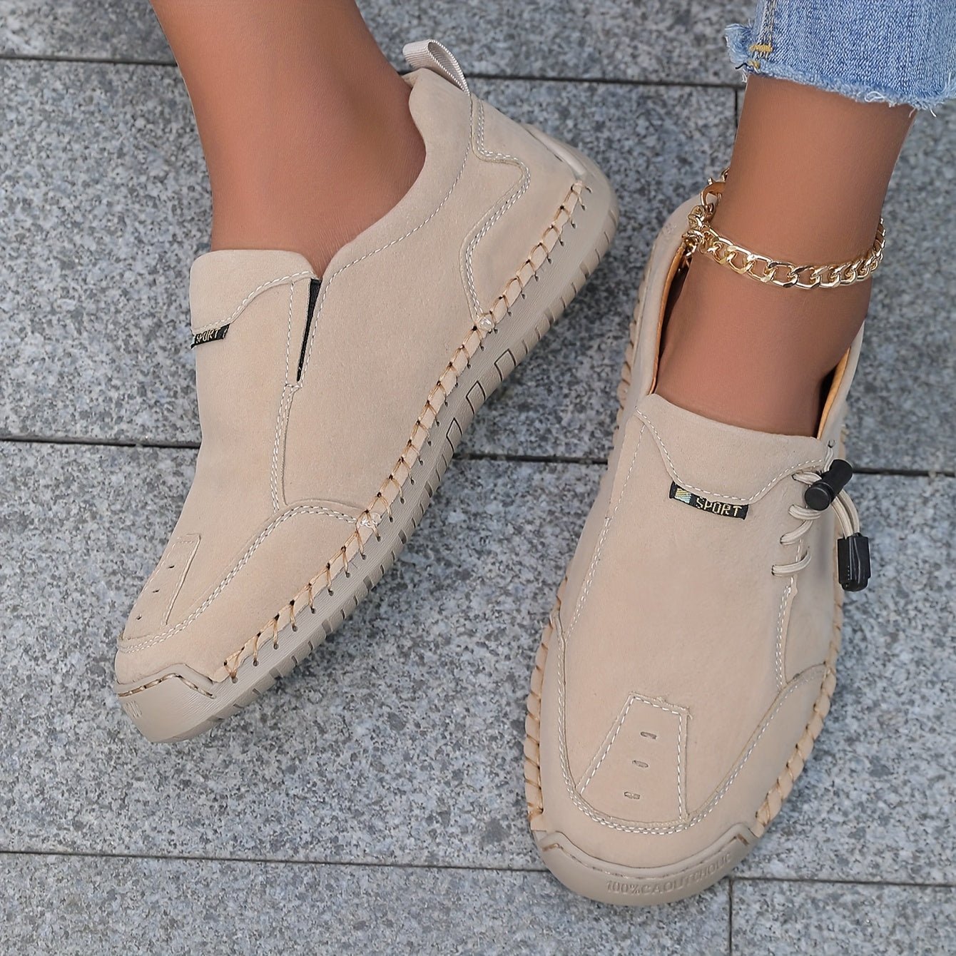 Beige Célya™ ergonomic support sneakers by THE WHITMORE FAMILY, featuring cushioned soles and supportive design for comfortable walking.