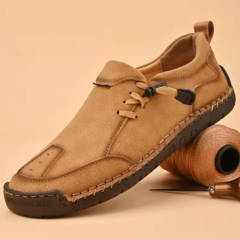 Beige Célya™ ergonomic support sneakers by THE WHITMORE FAMILY, featuring cushioned soles and stylish, comfortable design.