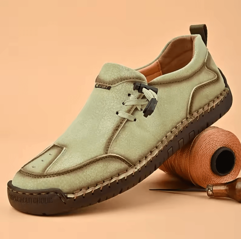 Beige Célya™ ergonomic support sneakers by THE WHITMORE FAMILY with cushioned soles and supportive design for comfortable walking.