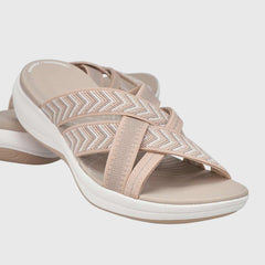 Beige Jade™ orthopedic sandals by THE WHITMORE FAMILY featuring cushioned soles and supportive straps for comfortable wear