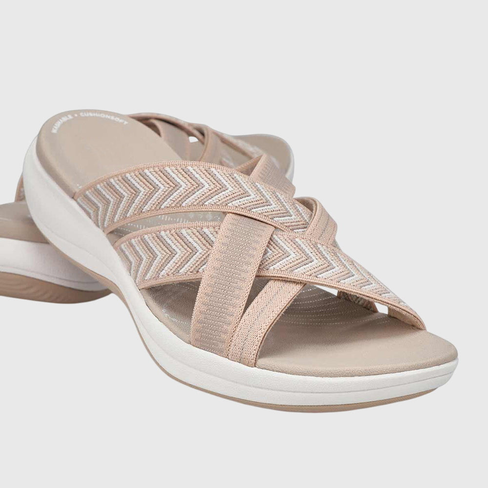 Beige Jade™ orthopedic sandals by THE WHITMORE FAMILY featuring cushioned soles and supportive straps for comfortable wear