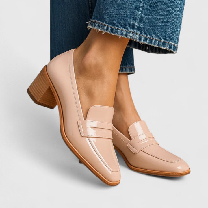 Beige Mykzelle orthopedic loafers by THE WHITMORE FAMILY featuring comfortable slip-on design and supportive sole.