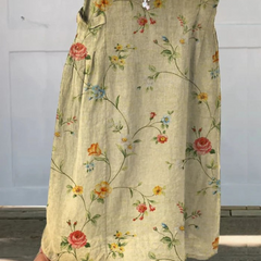 Beige Mella™ retro floral art elastic waistband pocket skirt by THE WHITMORE FAMILY, featuring vintage-inspired design and side pockets.