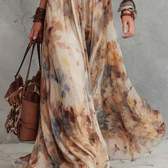 Beige Bianca maxi dress by THE WHITMORE FAMILY featuring stylish lace trim, sleeveless design, and flowing fabric.