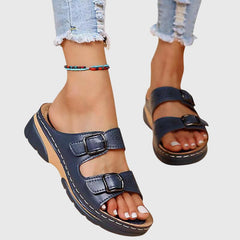 Light blue Diora™ orthopedic leather sandals by THE WHITMORE FAMILY, featuring supportive design and stylish craftsmanship.