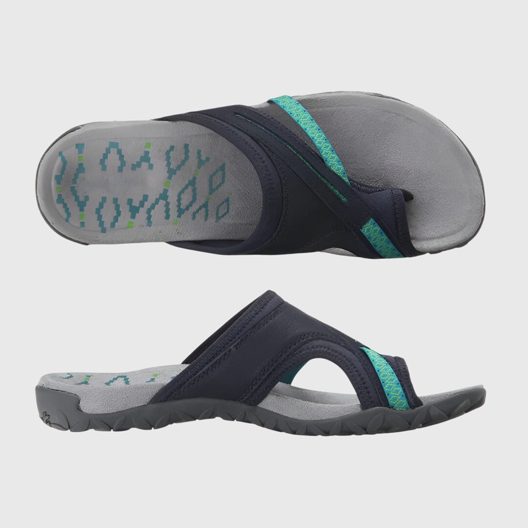 Black Jade™ ergonomic sandals by THE WHITMORE FAMILY featuring cushioned footbed and adjustable straps.